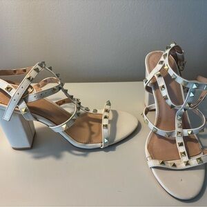 White Studded Block Heel Sandals